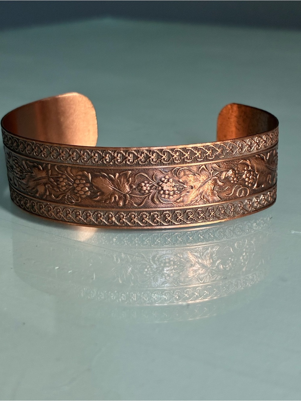 Vintage Copper-Tone Floral Engraved Cuff Bracelet